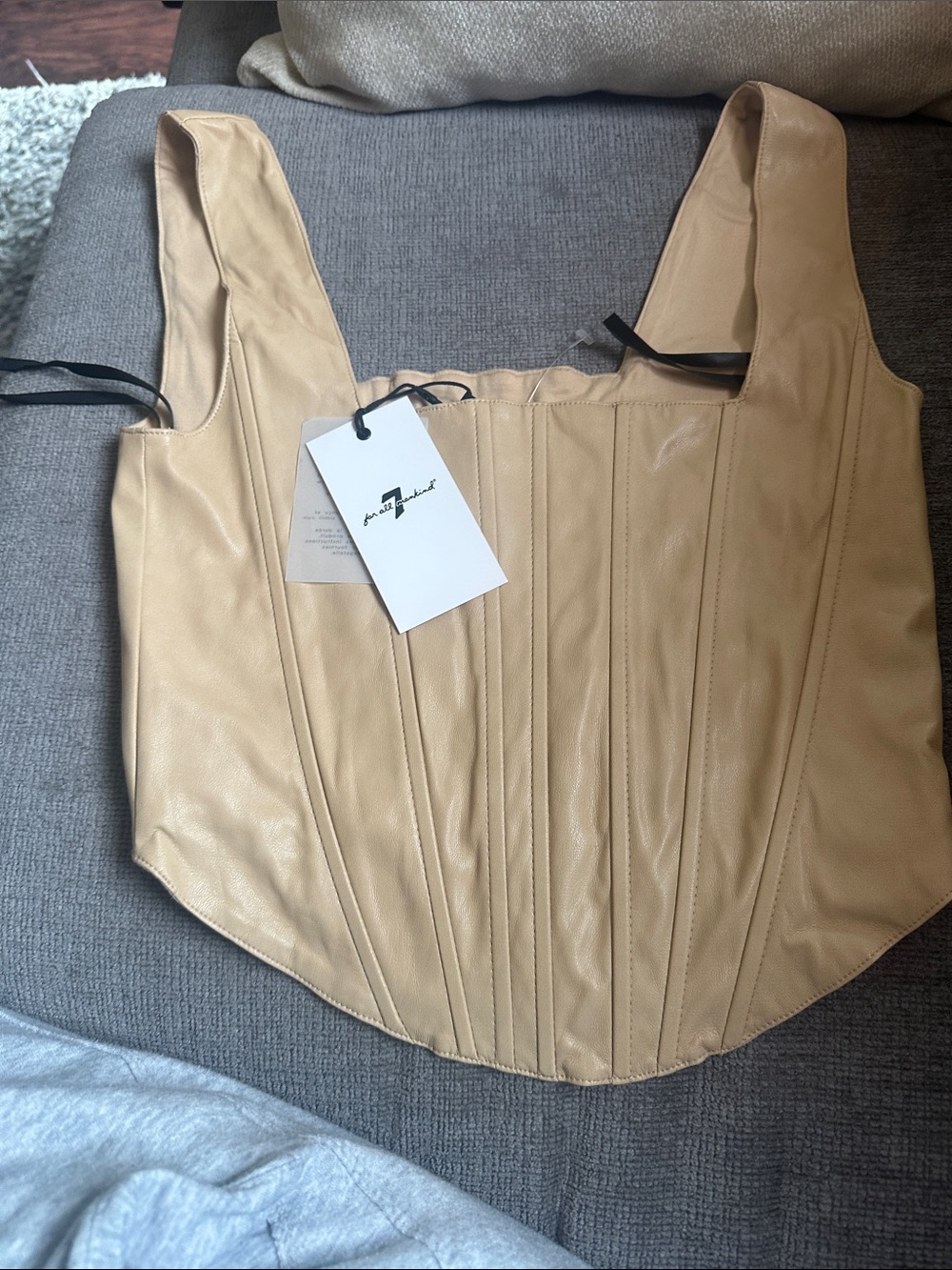 7 For All Mankind Beige Faux Leather Corset Tank Top